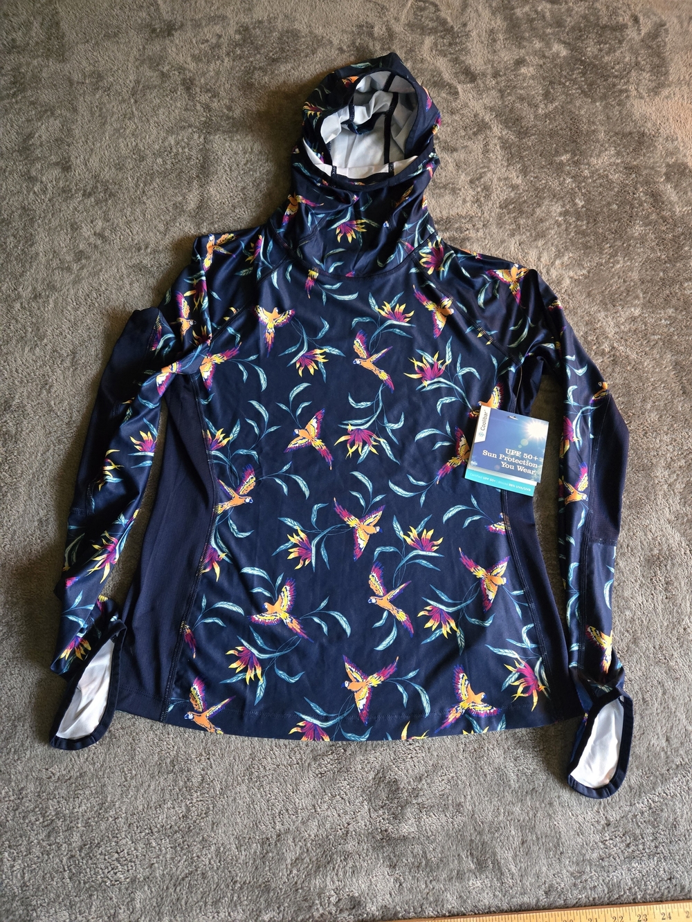 Navy Floral Hooded Sun Shirt - Lightweight Long Sleeve